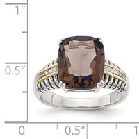 Shey Couture Sterling Silver Ring with 14K Accent Antiqued Cushion Smoky Quartz and Diamond view 4