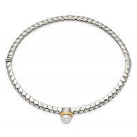 Shey Couture Sterling Silver Bracelet with 14K Accent 6mm FW Cultured Pearl Hinged Bangle view 2