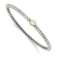 Shey Couture Sterling Silver Bracelet with 14K Accent 6mm FW Cultured Pearl Hinged Bangle view 1