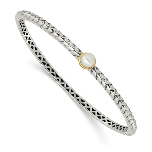 Shey Couture Sterling Silver Bracelet with 14K Accent 6mm FW Cultured Pearl Hinged Bangle