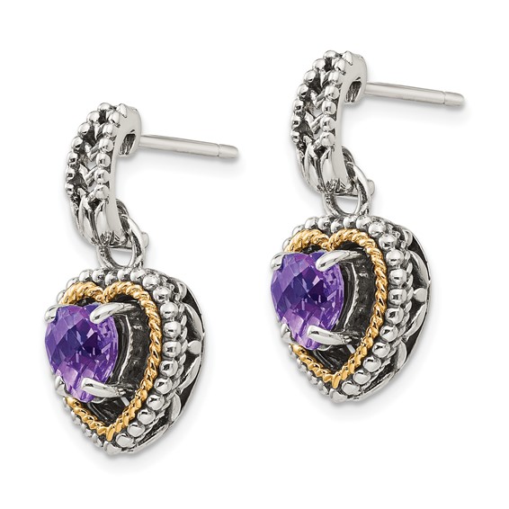 Shey Couture Sterling Silver with 14K Accent Antiqued Amethyst Heart Post Dangle Earrings