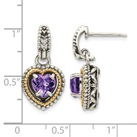 Shey Couture Sterling Silver Earrings with 14K Accent Antiqued Amethyst Heart Post Dangle view 4