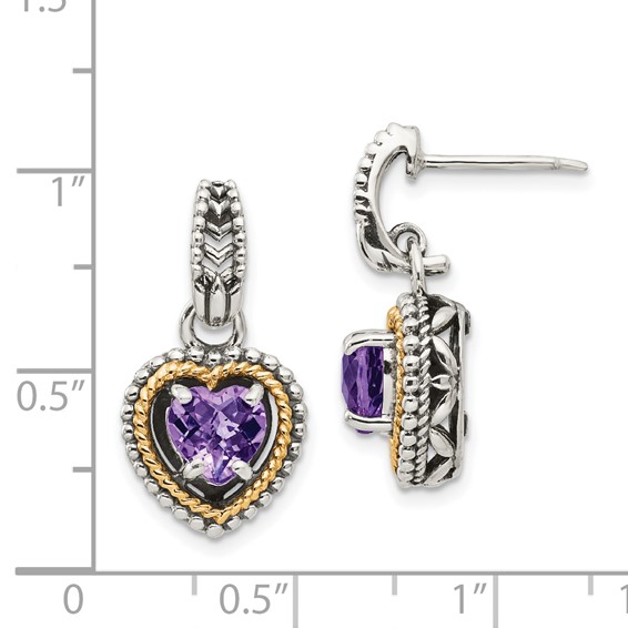Shey Couture Sterling Silver with 14K Accent Antiqued Amethyst Heart Post Dangle Earrings