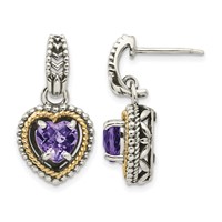 Shey Couture Sterling Silver Earrings with 14K Accent Antiqued Amethyst Heart Post Dangle view 1