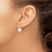 Shey Couture Sterling Silver Rhodium-plated Earrings with 14K Accent 7.5-8mm Freshwater Cultured Pearl and Diamond Dangle Post view 3