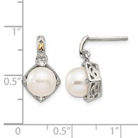 Shey Couture Sterling Silver Rhodium-plated Earrings with 14K Accent 7.5-8mm Freshwater Cultured Pearl and Diamond Dangle Post view 4