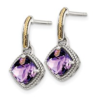 Shey Couture Sterling Silver with 14K Accent Antiqued Cushion Amethyst Post Dangle Earrings view 2