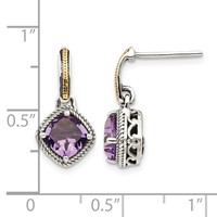 Shey Couture Sterling Silver with 14K Accent Antiqued Cushion Amethyst Post Dangle Earrings view 4