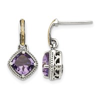 Shey Couture Sterling Silver with 14K Accent Antiqued Cushion Amethyst Post Dangle Earrings view 1