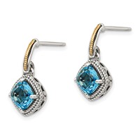Shey Couture Sterling Silver Earrings with 14K Accent Antiqued Cushion Light Swiss Blue Topaz Post Dangle view 2