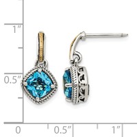 Shey Couture Sterling Silver Earrings with 14K Accent Antiqued Cushion Light Swiss Blue Topaz Post Dangle view 4