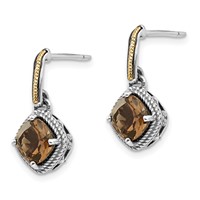 Shey Couture Sterling Silver Earrings with 14K Accent Antiqued Cushion Smoky Quartz Post Dangle view 2
