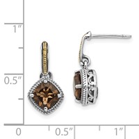 Shey Couture Sterling Silver Earrings with 14K Accent Antiqued Cushion Smoky Quartz Post Dangle view 4