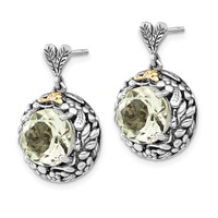 Sterling Silver Earrings with 14K Polished & Antiqued Green Quartz Post Dangle view 2