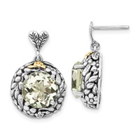 Sterling Silver Earrings with 14K Polished & Antiqued Green Quartz Post Dangle view 1