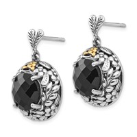 Shey Couture Sterling Silver Earrings with 14K Accent Antiqued Checkerboard-cut Black Onyx Post Dangle view 2