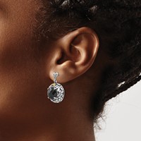 Shey Couture Sterling Silver Earrings with 14K Accent Antiqued Checkerboard-cut Black Onyx Post Dangle view 3