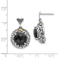 Shey Couture Sterling Silver Earrings with 14K Accent Antiqued Checkerboard-cut Black Onyx Post Dangle view 4
