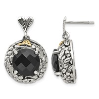 Shey Couture Sterling Silver Earrings with 14K Accent Antiqued Checkerboard-cut Black Onyx Post Dangle view 1