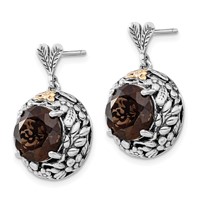 Sterling Silver Earrings with 14K Polished & Antiqued Smoky Quartz Post Dangle view 2