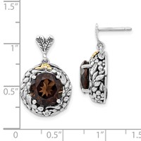 Sterling Silver Earrings with 14K Polished & Antiqued Smoky Quartz Post Dangle view 3