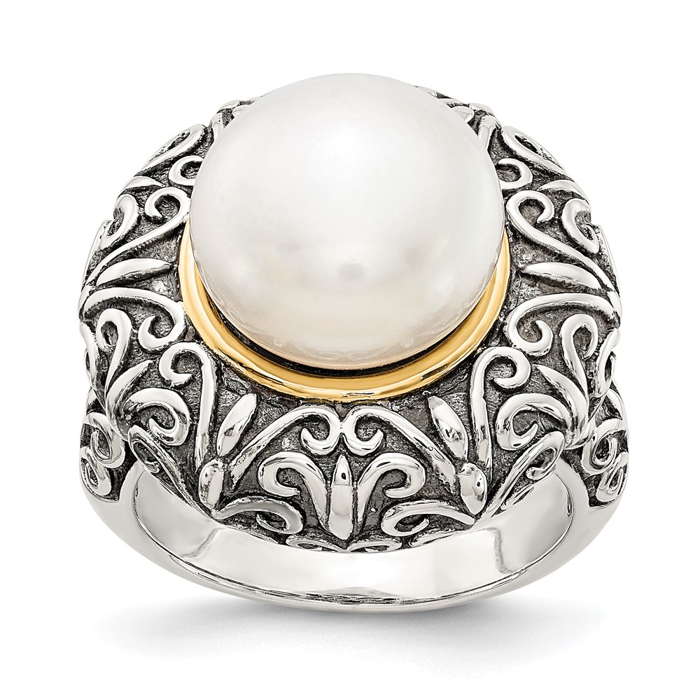 Sterling Silver Ring with 14K 12mm FW Cultured Pearl