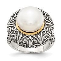 Sterling Silver Ring with 14K 12mm FW Cultured Pearl view 1