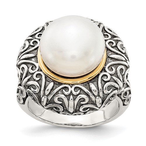 Sterling Silver Ring with 14K 12mm FW Cultured Pearl