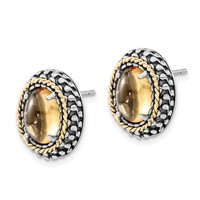 Sterling Silver Earrings with 14K Polished & Antiqued Oval Citrine Post view 2