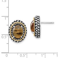 Sterling Silver Earrings with 14K Polished & Antiqued Oval Citrine Post view 3