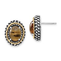 Sterling Silver Earrings with 14K Polished & Antiqued Oval Citrine Post view 1
