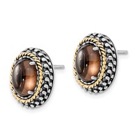 Sterling Silver Earrings with 14K Polished & Antiqued Oval Smoky Quartz Post view 2