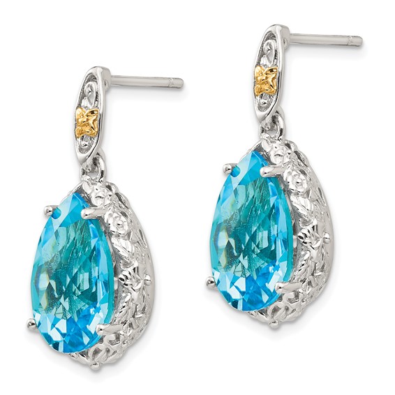 Shey Couture Sterling Silver Rhodium-plated with 14K Accent Pear Shaped Blue Topaz Post Dangle Earrings