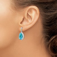 Shey Couture Sterling Silver Rhodium-plated Earrings with 14K Accent Pear Shaped Blue Topaz Post Dangle view 3