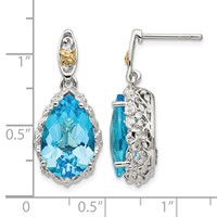 Shey Couture Sterling Silver Rhodium-plated Earrings with 14K Accent Pear Shaped Blue Topaz Post Dangle view 4
