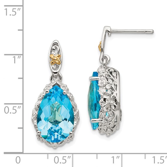 Shey Couture Sterling Silver Rhodium-plated with 14K Accent Pear Shaped Blue Topaz Post Dangle Earrings
