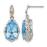 Shey Couture Sterling Silver Rhodium-plated Earrings with 14K Accent Pear Shaped Blue Topaz Post Dangle view 1