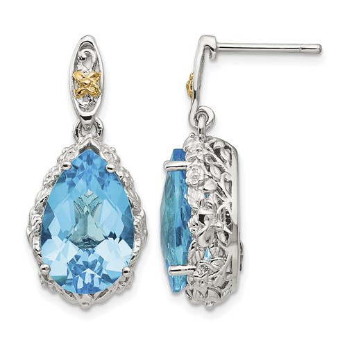 Shey Couture Sterling Silver Rhodium-plated Earrings with 14K Accent Pear Shaped Blue Topaz Post Dangle