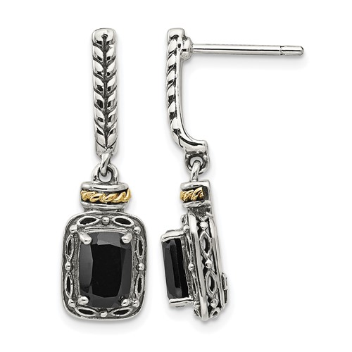 Shey Couture Sterling Silver Earrings with 14K Accent Antiqued Black Onyx Post Dangle