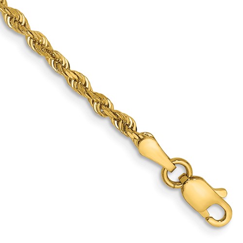 14K 9 Inch 2.25mm Diamond-cut Quadruple Rope Lobster Clasp Anklet