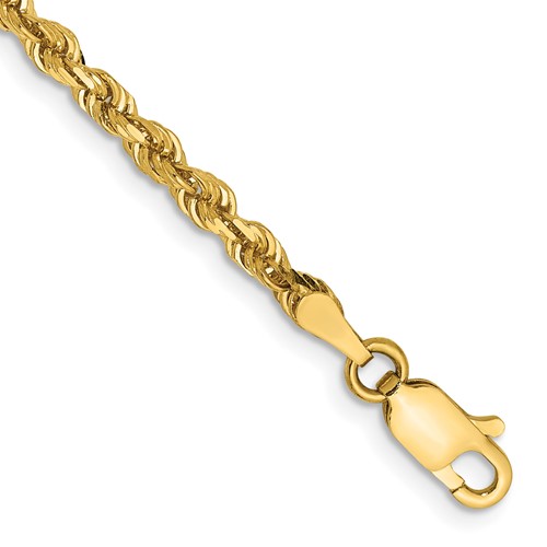 14K 3mm Yellow Gold Diamond-cut Quadruple Rope Lobster Clasp Chain, 7"