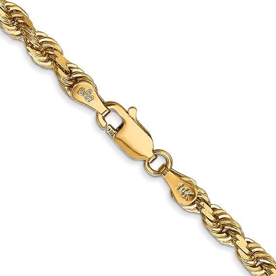 14K 4mm Diamond-cut Quadruple Rope Lobster Clasp Chain (per inch)