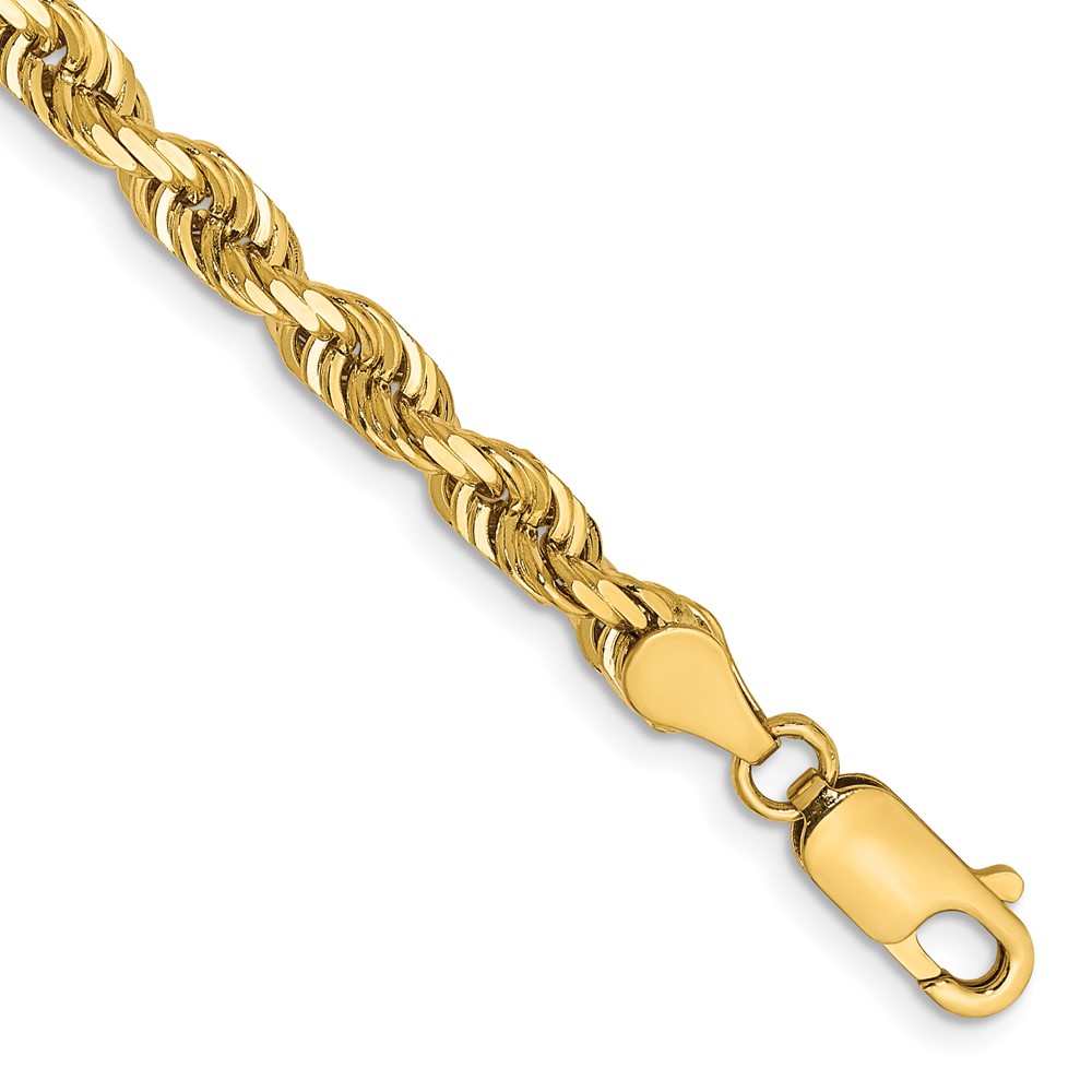 14K 4.5mm Yellow Gold Diamond-cut Quadruple Rope Lobster Clasp Chain, 7"