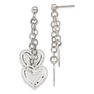 Sterling Silver Diamond-cut Double Heart Post Dangle Earrings