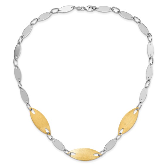 Sterling Silver 18K Gold-plated Polished & Brushed Fancy Necklace