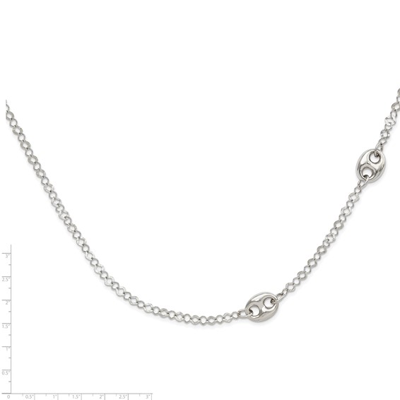 Sterling Silver Fancy Textured Geometric Link Necklace