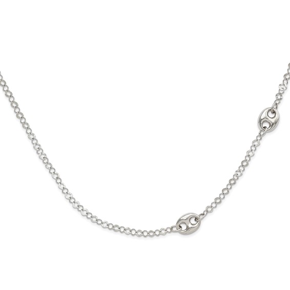 Sterling Silver Fancy Textured Geometric Link Necklace