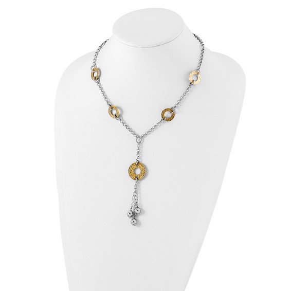 Sterling Silver 18K Gold-plated Fancy Textured Circle Drop Necklace