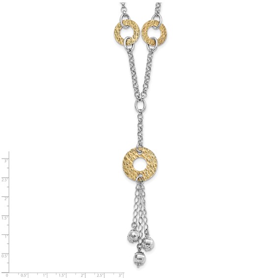 Sterling Silver 18K Gold-plated Fancy Textured Circle Drop Necklace