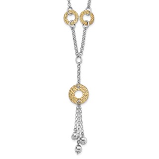 Sterling Silver 18K Gold-plated Fancy Textured Circle Drop Necklace